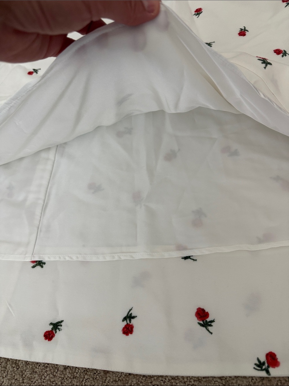 For Love & Lemons White Midi Skirt with Red Rose Embroidery - Picture 9 of 11